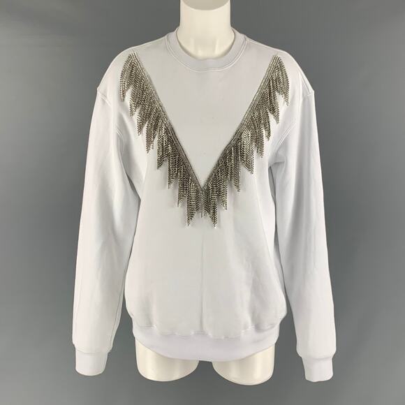 MSGM Size XS White Cotton Rhinestones Crew-Neck Pullover - Picture 1 of 6